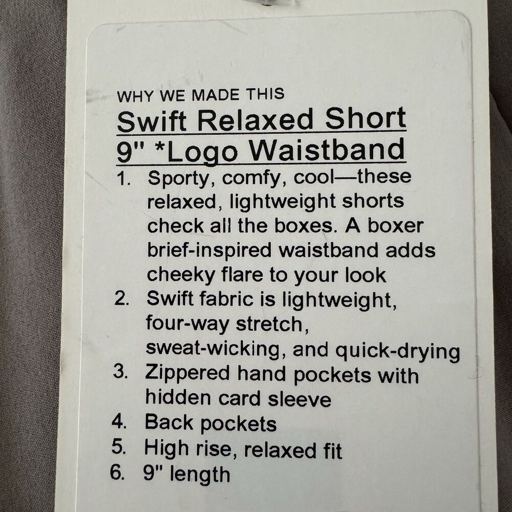 Lululemon Swift Relaxed Shorts 9” Logo Waistband Women’s XL Warm Ash Grey NWT - Picture 5 of 16
